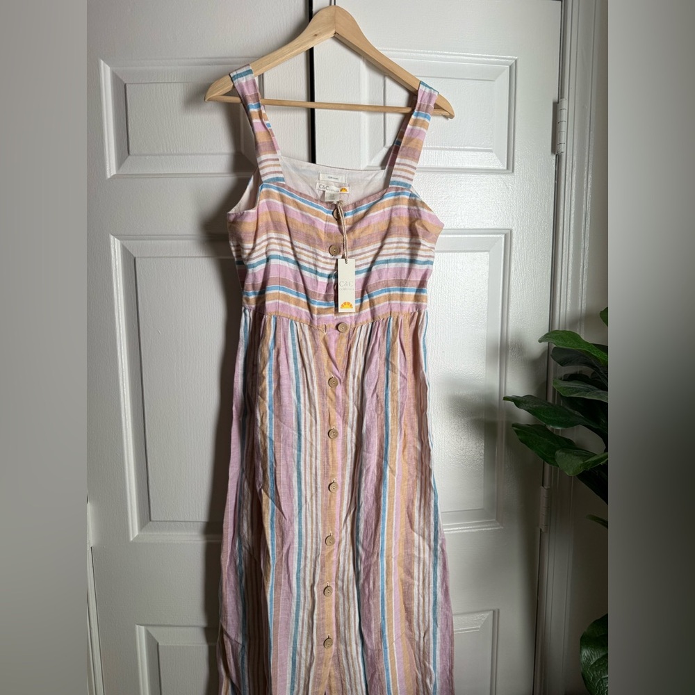 NWT C&C California Striped Linen Midi-Maxi Dress Sz 6 Coastal Cottage Classic